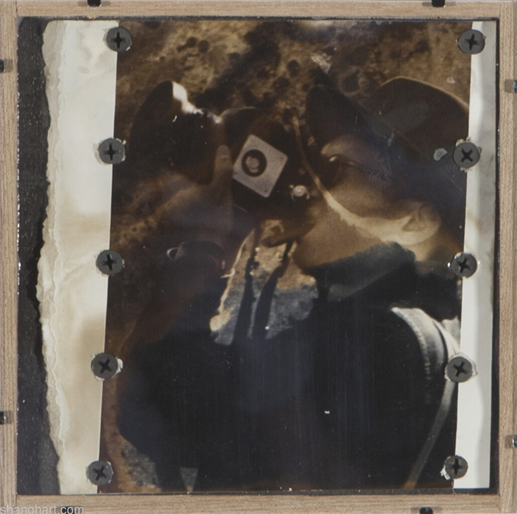 The Waking of Insects No.29 (elmwood, acrylic paints, copper nail, photopaper, organic glass 16.3×16.3cm)
