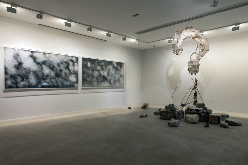 Liang Shaoji - Back (left), Questioning Heaven (top right) & Wenchuan Stones (bottom right)
