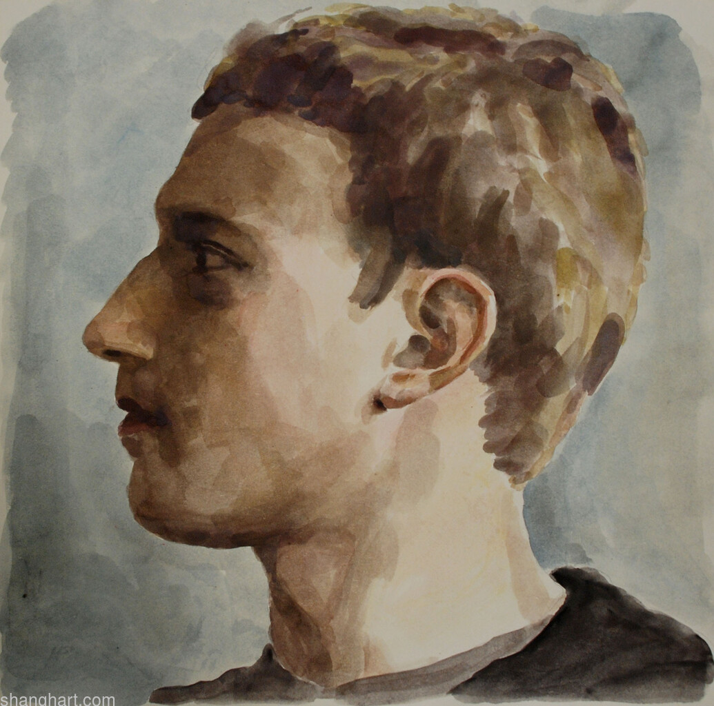 The face of facebook 4, Ink & color on paper, 50x50cm