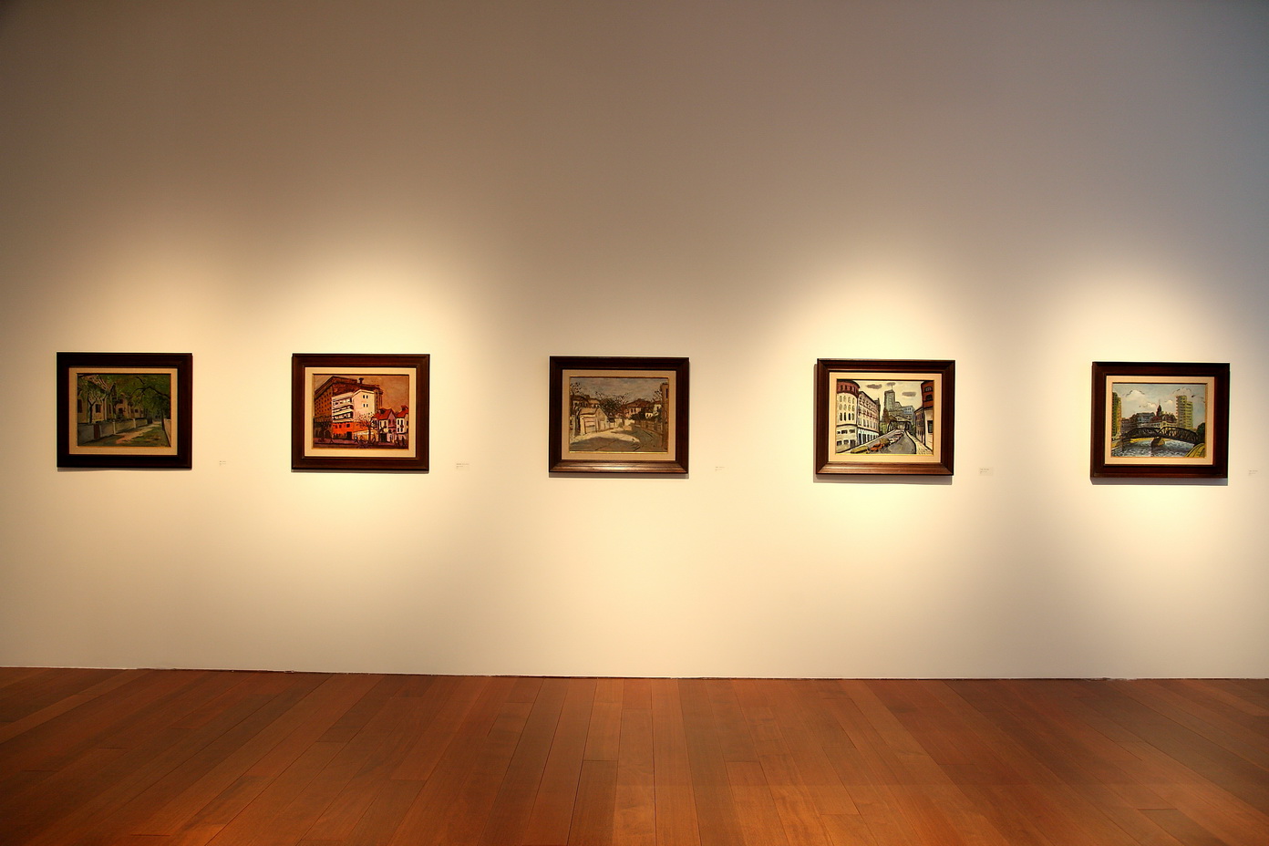 L1:Sinan Rd. Oil on Paper 1985 L2:Huaihai Road Close to Wukang Road  Oil on Paper 1984 Middle:Shanghai Street I Oil on Paper 1984 R1:Waibandu Bridge Oil on Cardboard 1984 R2:Waibandu Bridge Oil on Paper 1984