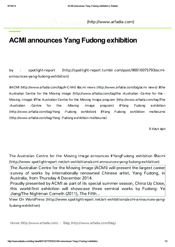 Acmi Press clipping for Yang Fudong : Filmscapes