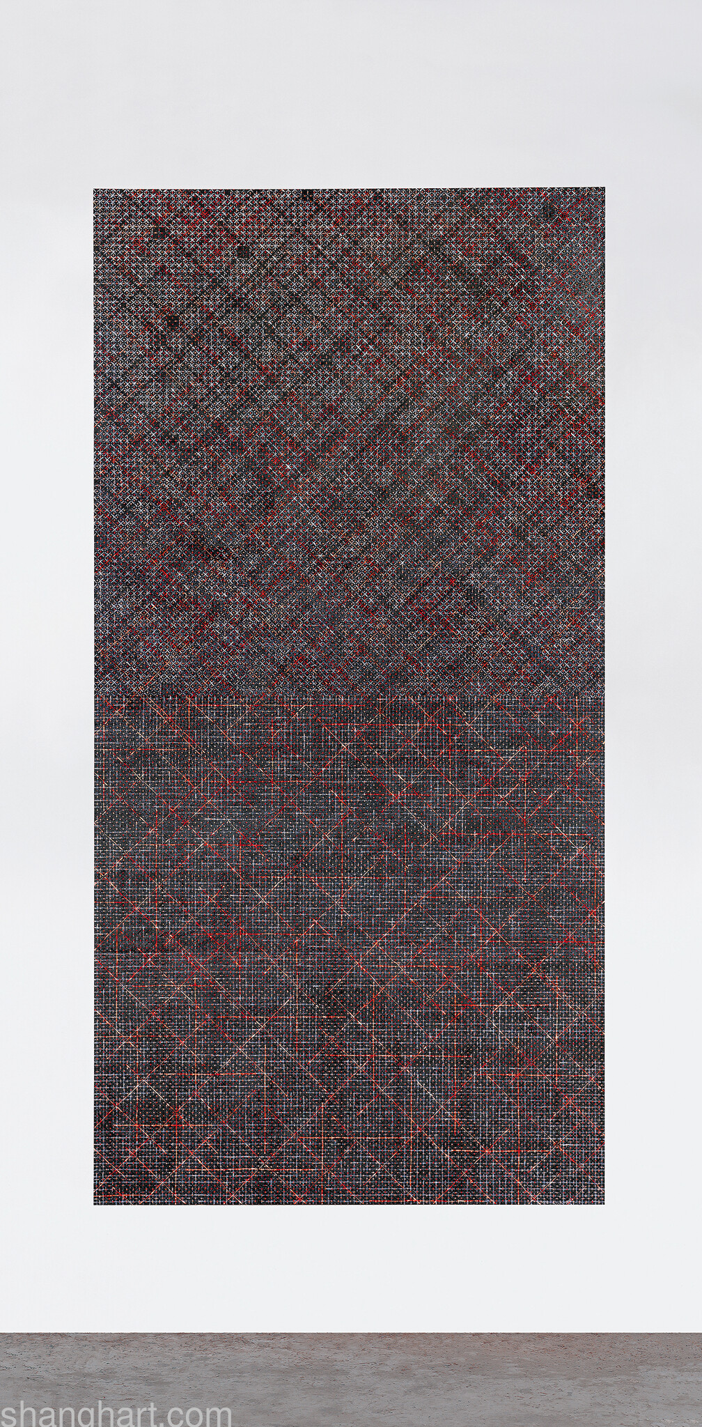 DING Yi, Appearance of Crosses 2015-9, Acrylic on basswood panel with engravings, 480x240cm